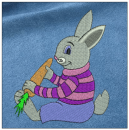 Rabbit with carrot embroidery on blue