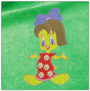Little duck girl embroidery on green